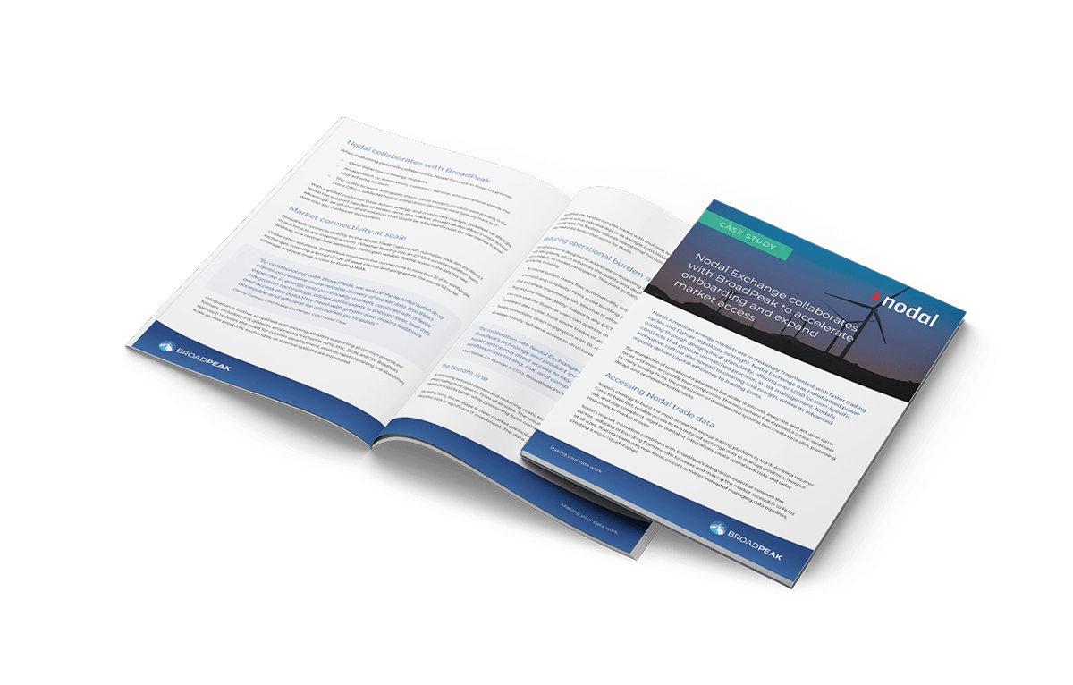 stack of BroadPeak case study for Nodal Exchange, one open and one closed