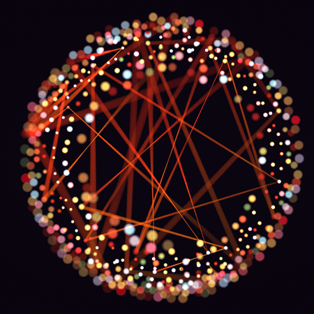 Circular kinetic form made of vibrant dots to represent chaos