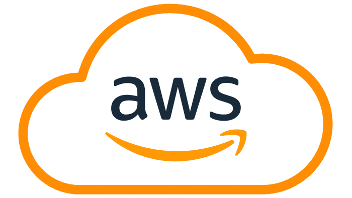 Amazon Web Services logo, white with orange outline