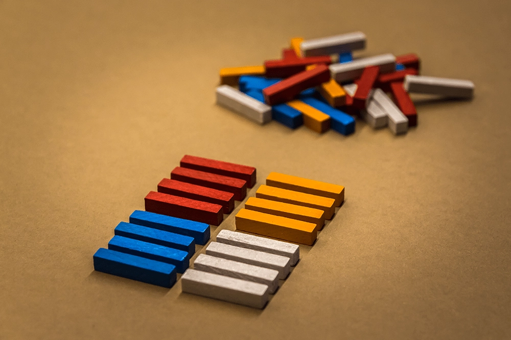 Jenga tiles in various colors