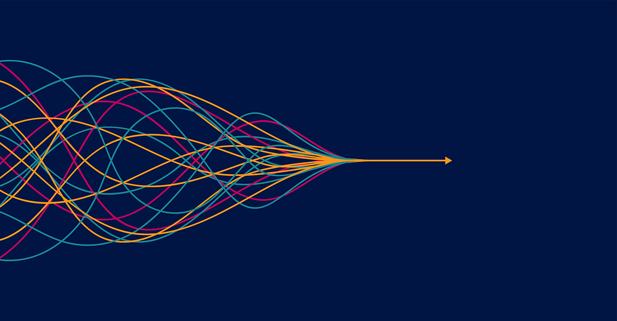 Multi-colored lines in abstract pattern on dark navy background