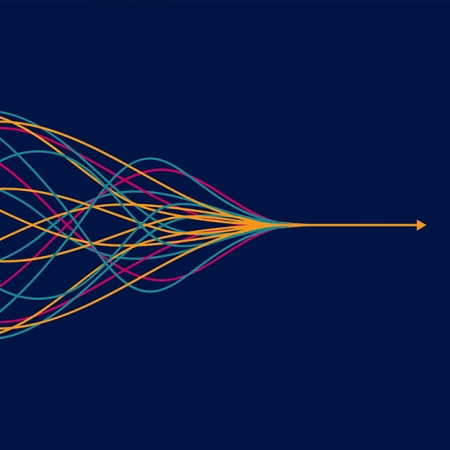 Multi-colored lines in abstract pattern on dark navy background