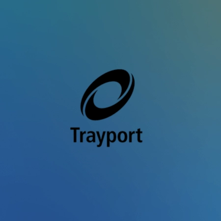 Trayport logo in navy with circular mark