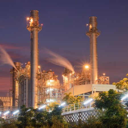 Natural Gas Combined Cycle Power Plant ,Gas turbine electrical power plant with in Twilight power for factory energy concept.
