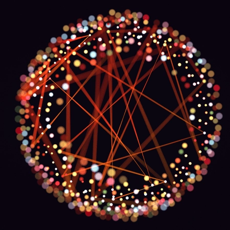 Circular kinetic form made of vibrant dots to represent chaos