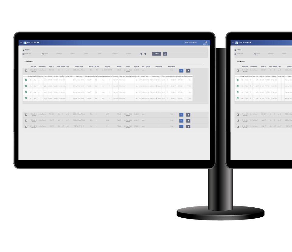 Screenshot of BroadPeak's Trade Allocation solution in action