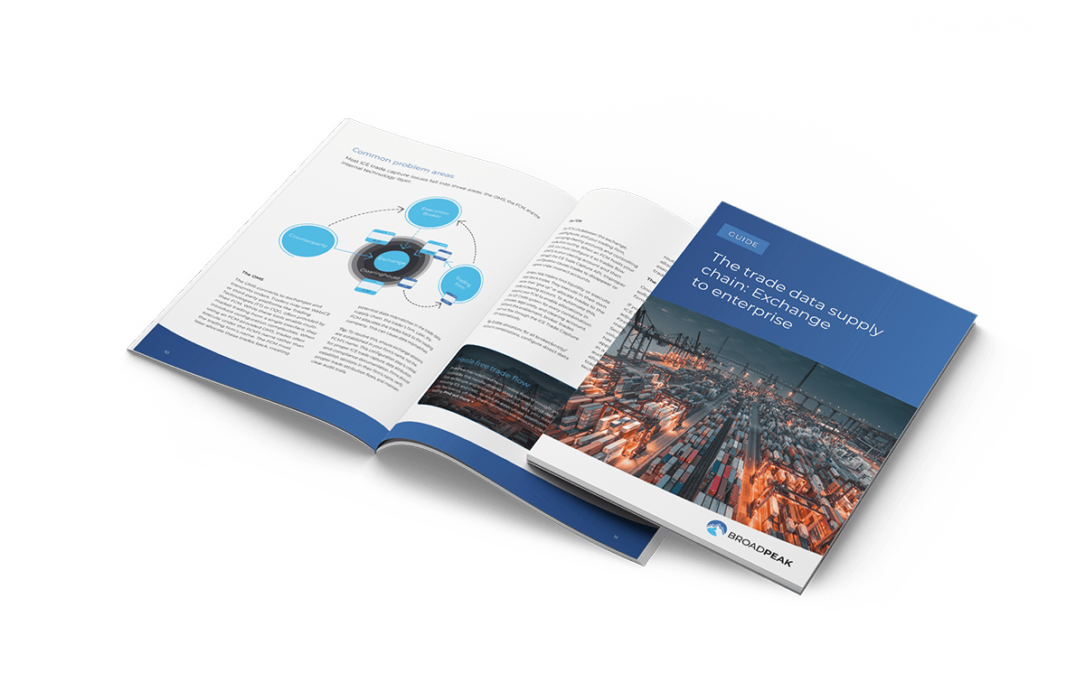 Mockup of BroadPeak whitepaper: The trade data supply chain: Exchange to enterprise