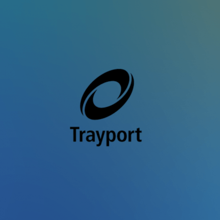 Trayport logo in navy with circular mark