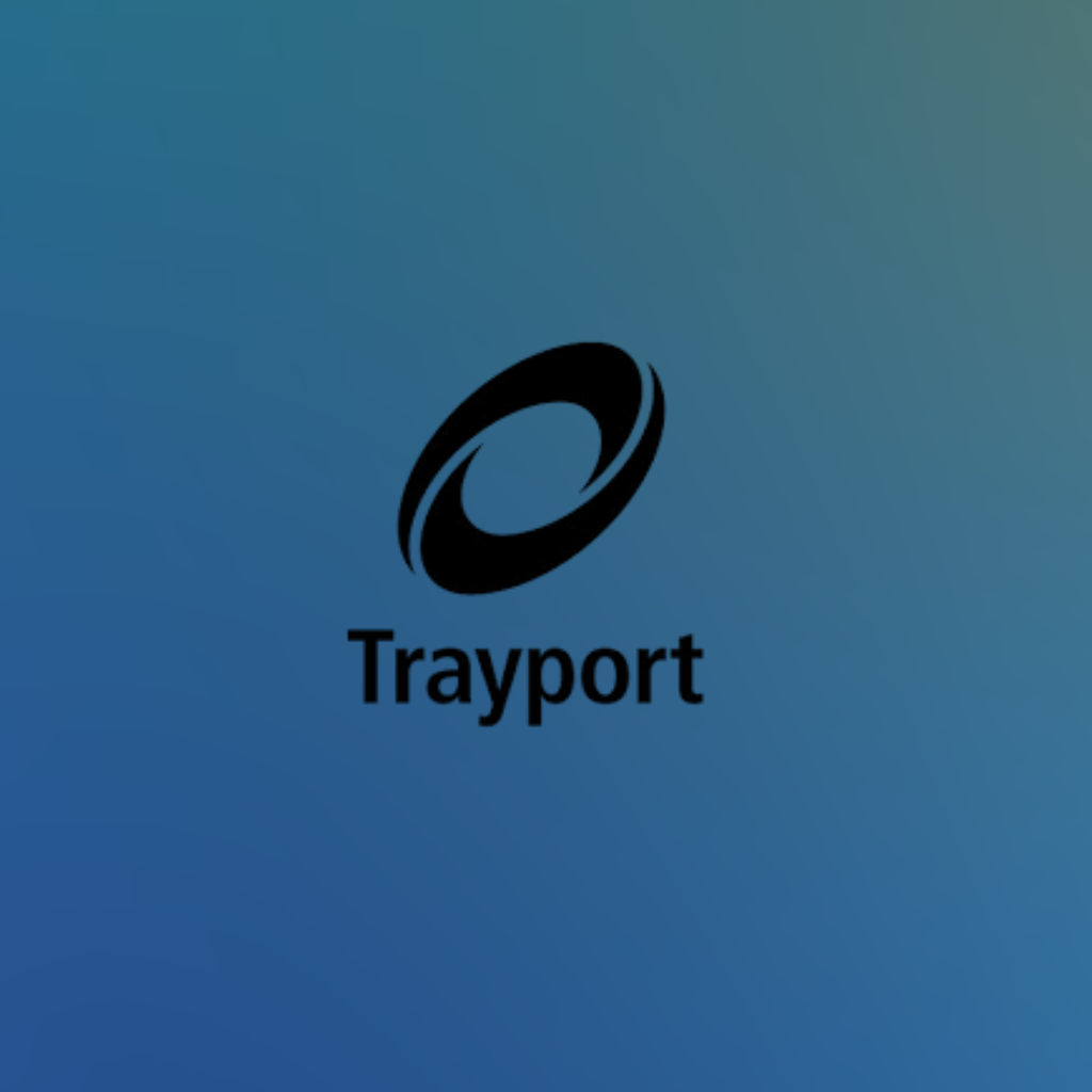 Trayport logo in navy with circular mark