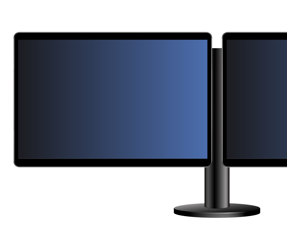 Dual desktop monitors with blank navy screens