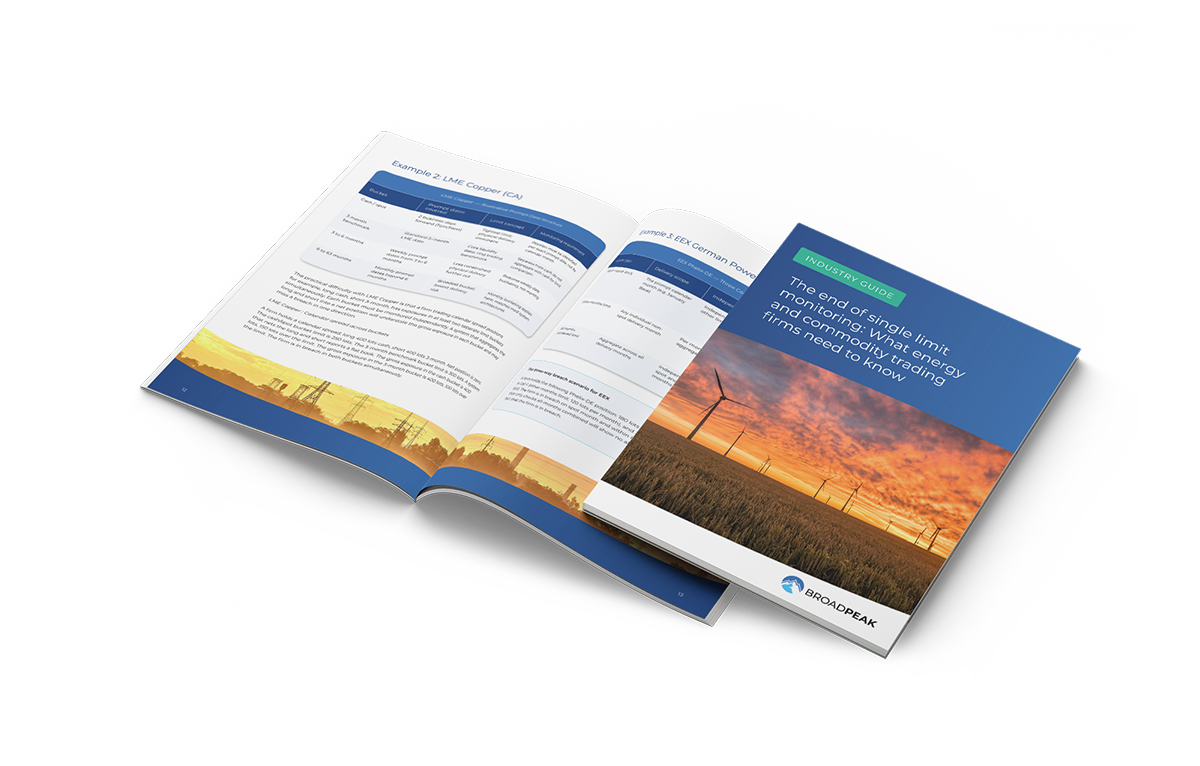 Cover and opened copy of Position Limits Guide titled: The end of single limit monitoring