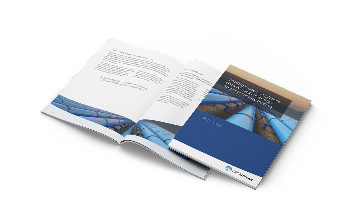 Cover and opened copy of Whitepaper titled: Getting Trade Compliance Data AI Ready in Energy and Commodity Trading