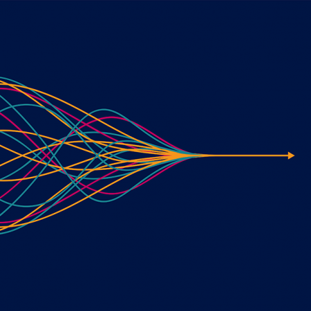 Multi-colored lines in abstract pattern on dark navy background